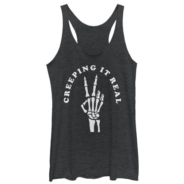 Women_s CHIN UP Halloween Creepin_ Real Skeleton Racerback Tank Top