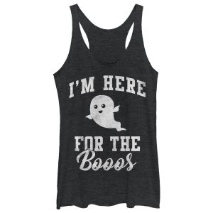 Women_s CHIN UP Halloween Ghost Here for Boos Racerback Tank Top