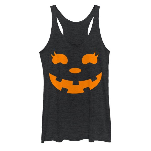 Women_s CHIN UP Halloween Jack o_ Lantern Face Racerback Tank Top