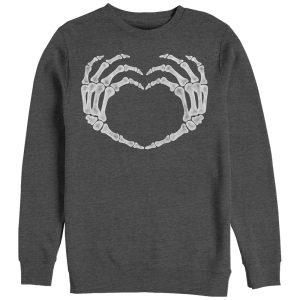 Women_s CHIN UP Halloween Skeleton Heart Hands Sweatshirt