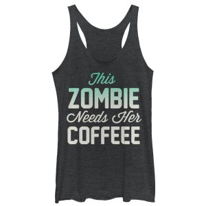 Women_s CHIN UP Halloween Zombie Needs Coffee Racerback Tank Top