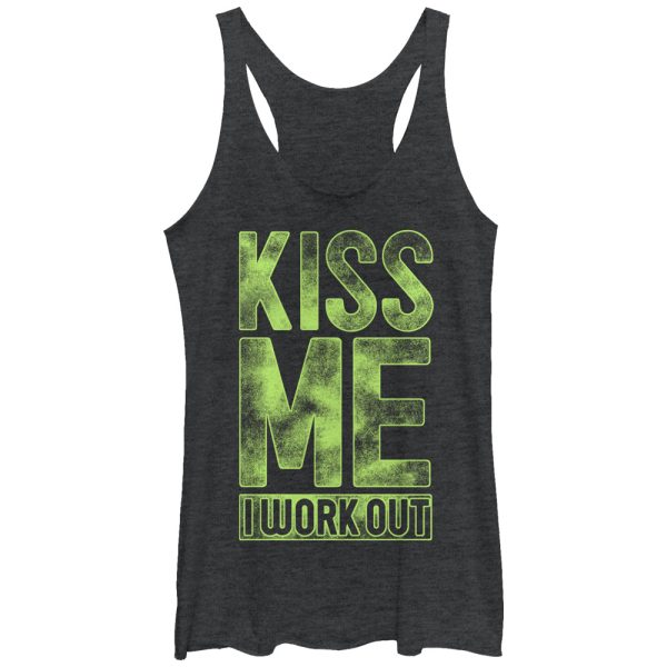 Women_s CHIN UP Kiss Me I Work Out Racerback Tank Top