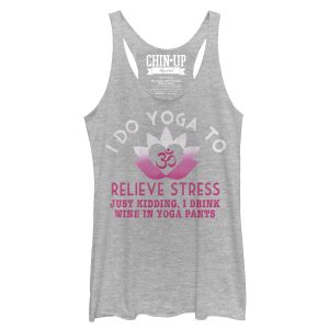 Women_s CHIN UP Lotus Drink Wine in Yoga Pants Racerback Tank Top