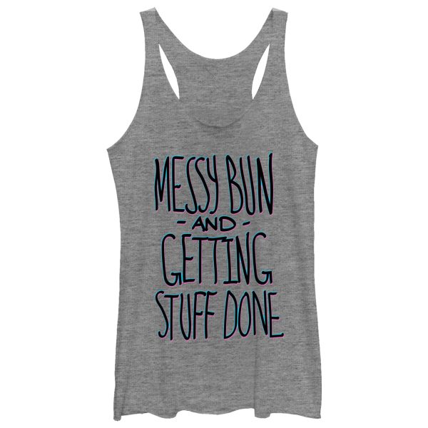 Women_s CHIN UP Messy Bun Done Outline Racerback Tank Top