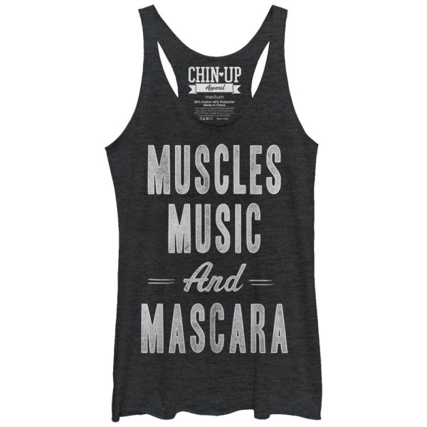 Women_s CHIN UP Muscles Music and Mascara Racerback Tank Top