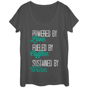 Women_s CHIN UP Powered by Love Fueled by Coffee Scoop Neck