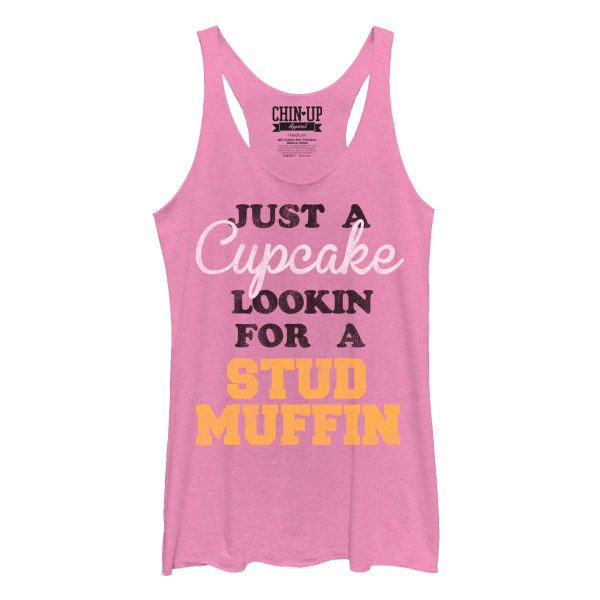 Women_s CHIN UP Valentine Cupcake Looking for Stud Muffin Racerback Tank Top