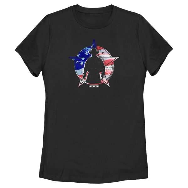 Women_s Professional Bull Riders American Flag Cowboy Silhouette T-Shirt