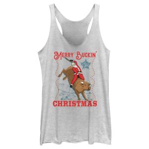 Women_s Professional Bull Riders Merry Buckin_ Christmas Racerback Tank Top