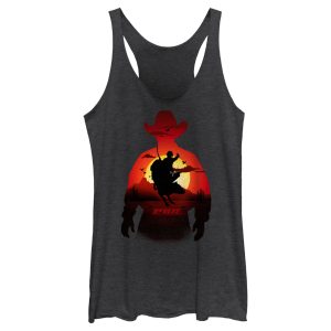 Women_s Professional Bull Riders Sunset Cowboy Silhouette Racerback Tank Top