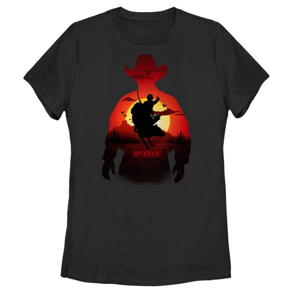 Women_s Professional Bull Riders Sunset Cowboy Silhouette T-Shirt