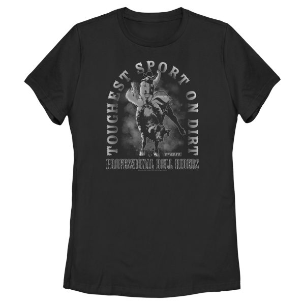 Women_s Professional Bull Riders Toughest Sport on Dirt Black and White T-Shirt