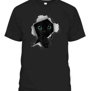 Cat Shirt Cat Tshirt Black Cat Torn Cloth Shirt Kitten T-Shirt