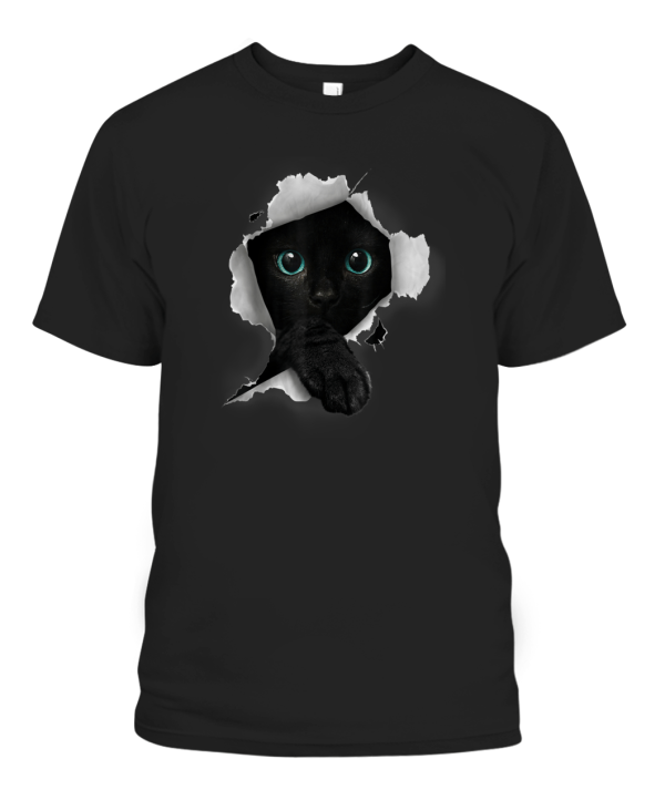 Cat Shirt Cat Tshirt Black Cat Torn Cloth Shirt Kitten T-Shirt