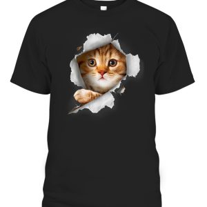 Cat Shirt Orange Cat Tshirt Cat Torn Cloth Shirt Kitten T-Shirt