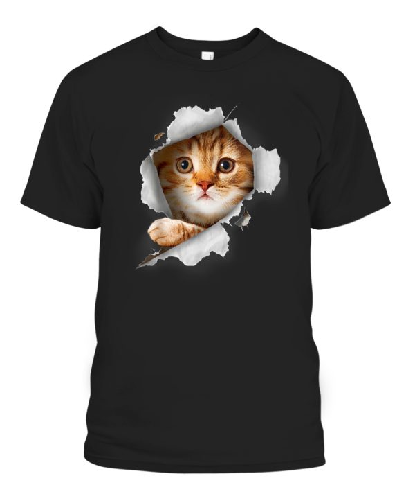 Cat Shirt Orange Cat Tshirt Cat Torn Cloth Shirt Kitten T-Shirt