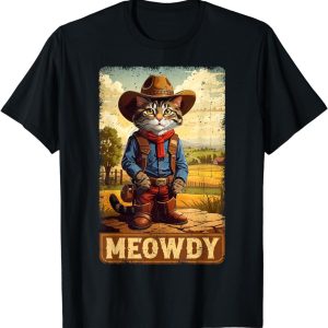 Meowdy Funny Country Side Cat Hat Vintage Cowboy Cat T-Shirt