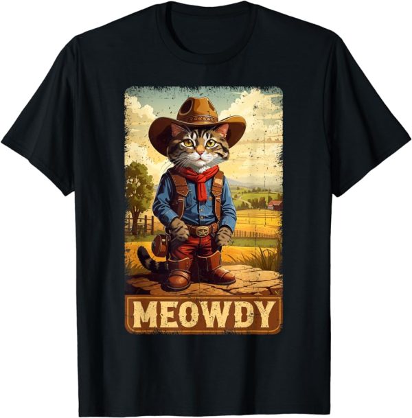 Meowdy Funny Country Side Cat Hat Vintage Cowboy Cat T-Shirt