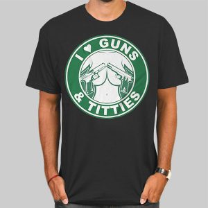 Parody Logo Boobs and Guns Shirt Cheap