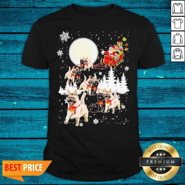 Beautiful Santa Riding Pugs Happy Christmas 2020 Moon Shirt