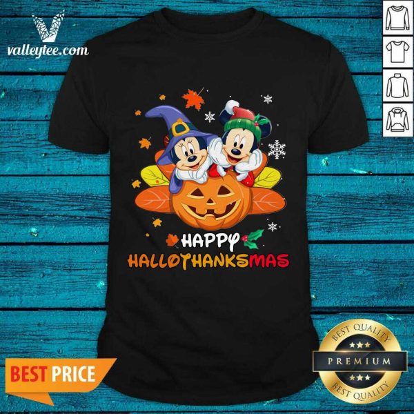 Pretty Mickey Mouse And Minnie Happy Hallothanksmas Christmas Shirt