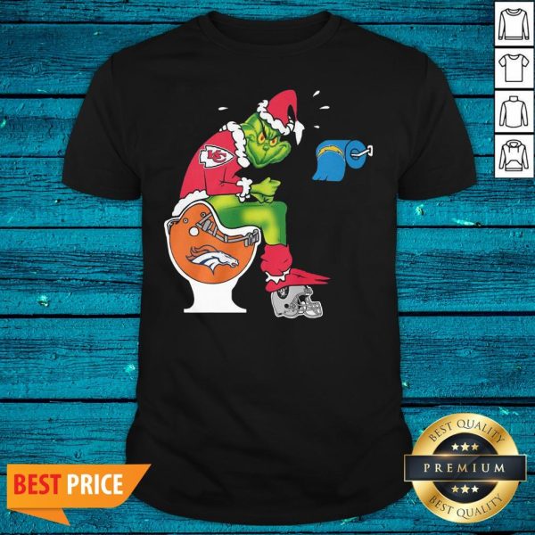 Pro The Grinch Kansas City Chiefs Shit On Toilet Denver Broncos Other Teams Oakland Raiders Christmas Shirt