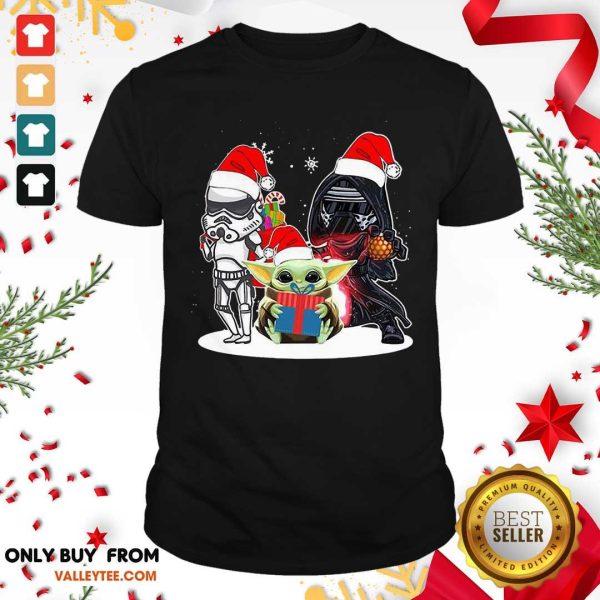 Sweet Baby Yoda And Darth Vader Stormtrooper Merry Christmas Shirt