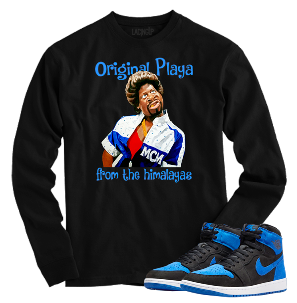 Jordan 1 Royal Suede Himalayas black long sleeve tee