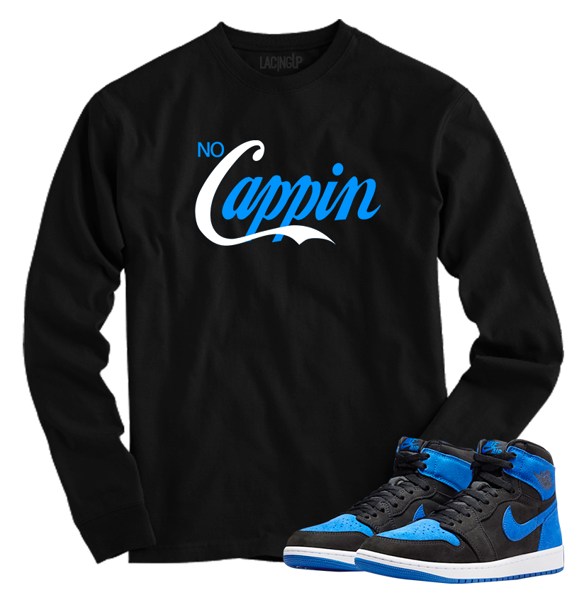 Jordan 1 Royal Suede no cappin black long sleeve tee Jordan 1 Royal Suede no cappin black long sleeve tee