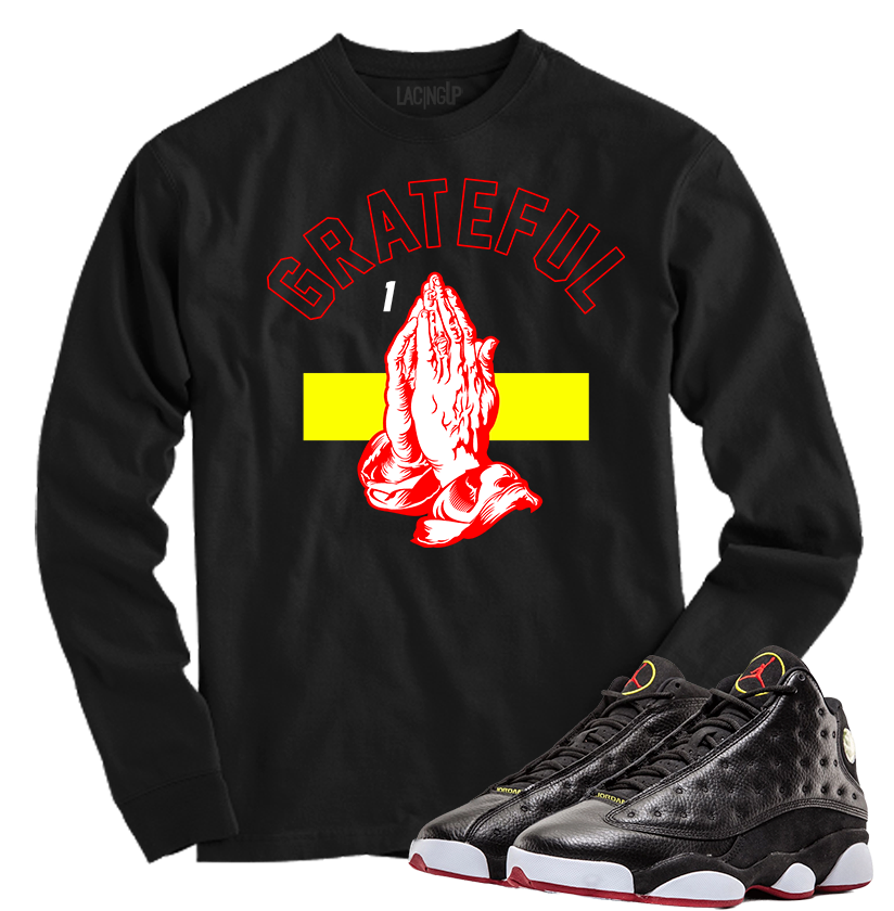 Jordan 13 playoffs grateful black long sleeve tee Jordan 13 playoffs grateful black long sleeve tee