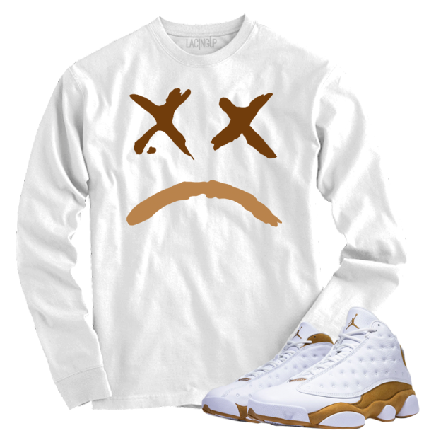 Jordan 13 wheat sad face white long sleeve tee
