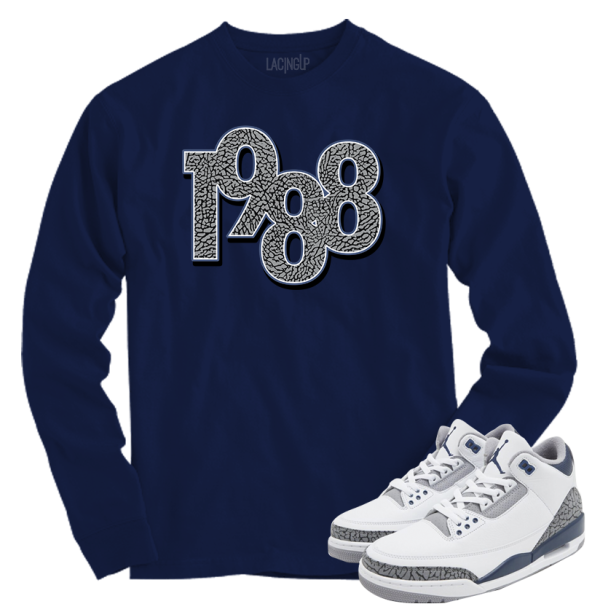 Jordan 3 white navy cement 1988 navy longsleeve tee