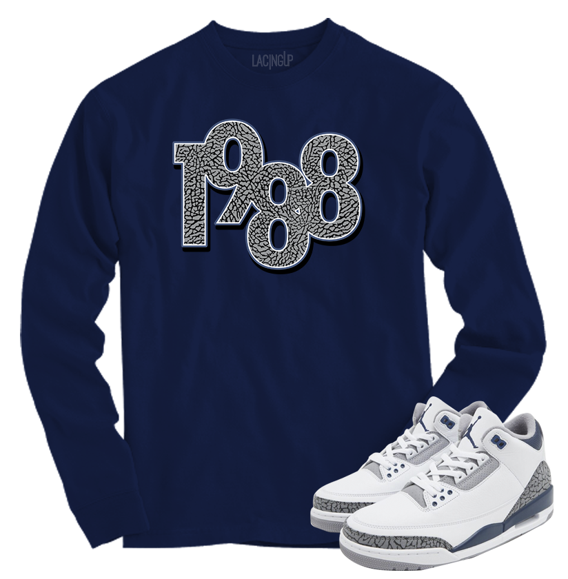 Jordan 3 white navy cement 1988 navy longsleeve tee Jordan 3 white navy cement 1988 navy longsleeve tee