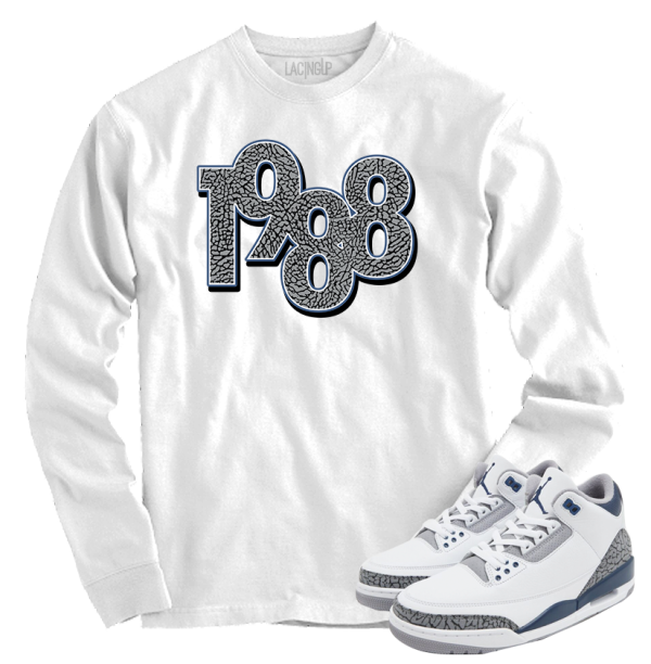 Jordan 3 white navy cement 1988 white long sleeve tee