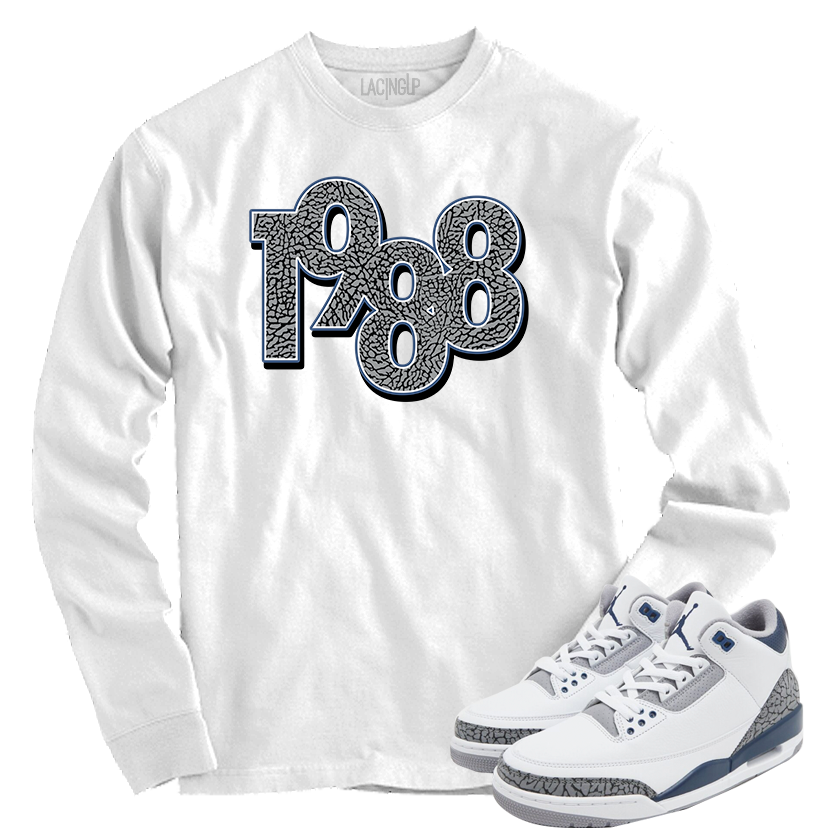 Jordan 3 white navy cement 1988 white long sleeve tee Jordan 3 white navy cement 1988 white long sleeve tee