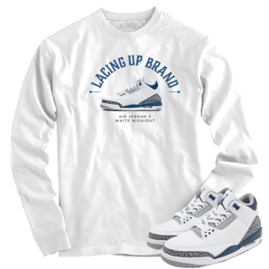 Jordan 3 white navy cement Lacing Up Brand white long sleeve tee