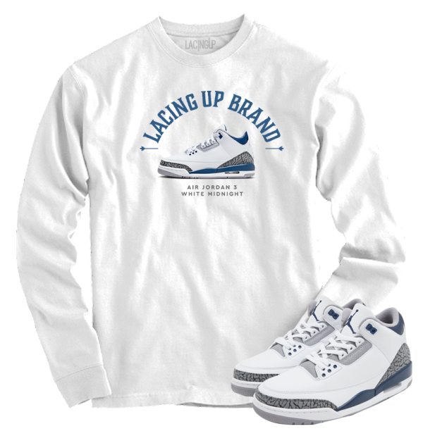 Jordan 3 white navy cement Lacing Up Brand white long sleeve tee