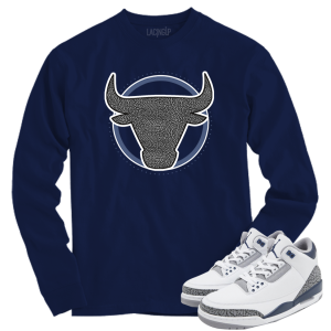 Jordan 3 white navy cement bull long sleeve tee