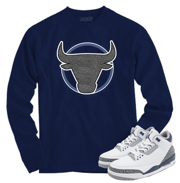 Jordan 3 white navy cement bull long sleeve tee