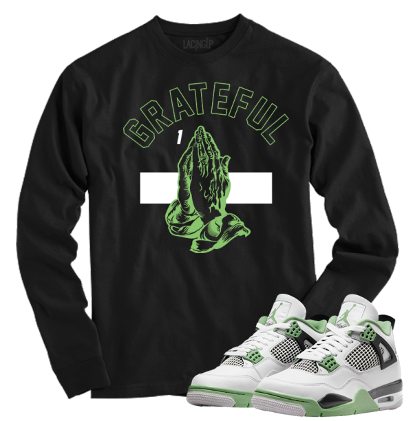 Jordan 4 Seafoam Oil Green grateful black long sleeve t-shirt