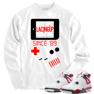 Jordan 4 red cement gameboy white long sleeve tee