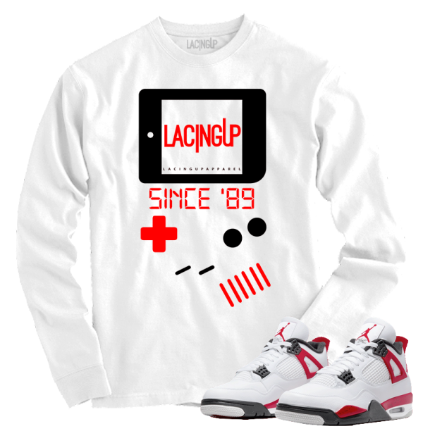 Jordan 4 red cement gameboy white long sleeve tee