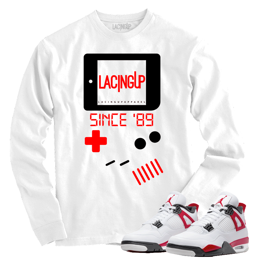 Jordan 4 red cement gameboy white long sleeve tee Jordan 4 red cement gameboy white long sleeve tee