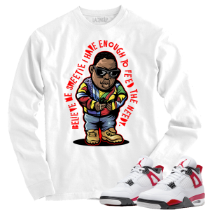 Jordan 4 red cement needy white long sleeve tee