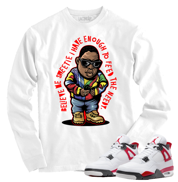 Jordan 4 red cement needy white long sleeve tee