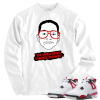 Jordan 4 red cement wearing down white long sleeve tee