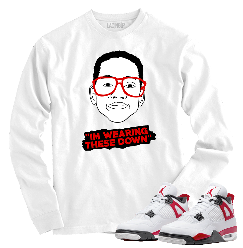 Jordan 4 red cement wearing down white long sleeve tee Jordan 4 red cement wearing down white long sleeve tee