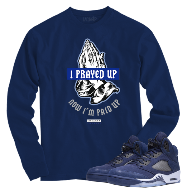 Jordan 5 Midnight Navy prayed up navy blue long sleeve tee