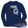 Jordan 5 Midnight Navy young og navy blue long sleeve tee