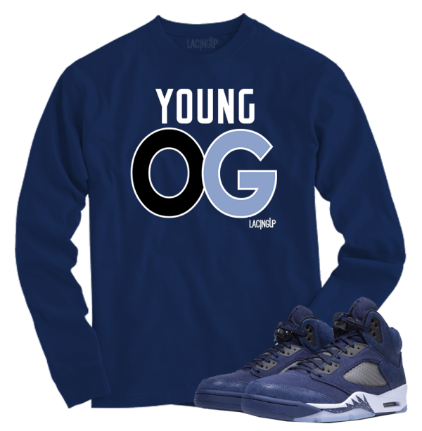 Jordan 5 Midnight Navy young og navy blue long sleeve tee
